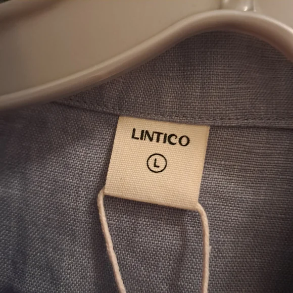 Lintico Top Women's Large L Blue Chambray Linen Fitted Office Career Coastal - Picture 4 of 13